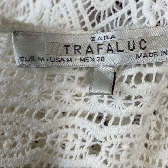 Zara Trafaluc women ivory crochet fringed kimono style cover up. Size M. Used. - Picture 8 of 10